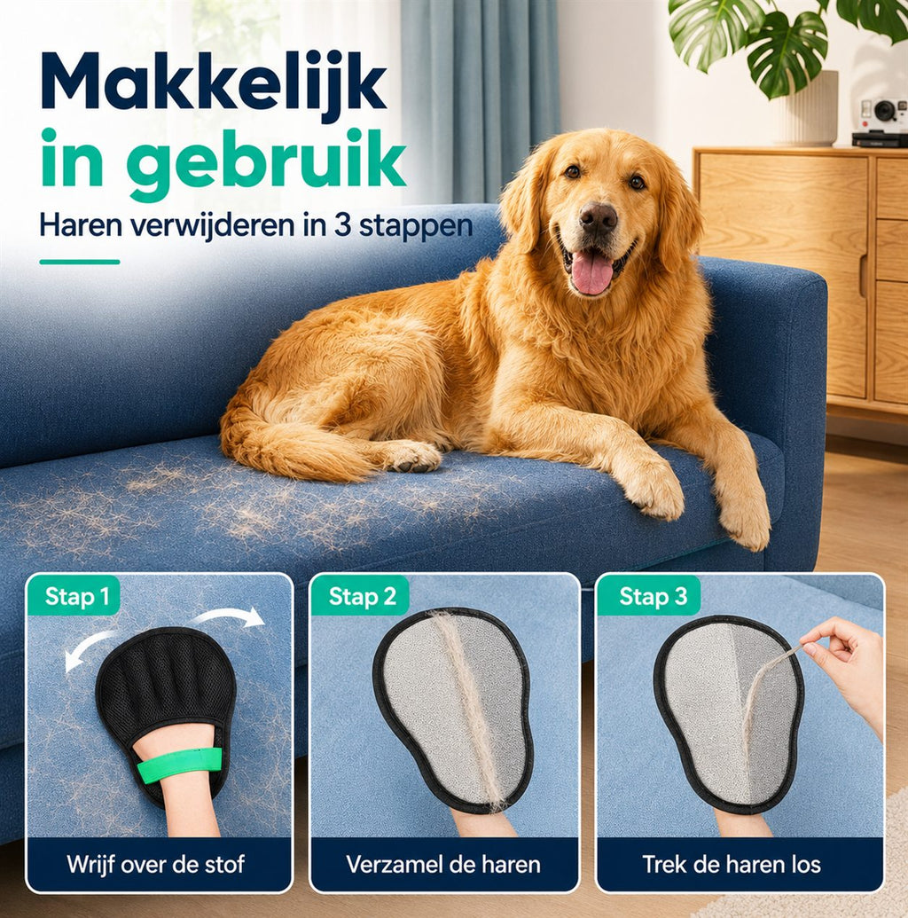 Haren verwijderen in drie stappen met de harenverwijderaar op een bank
